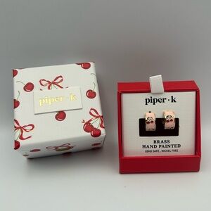 *New* Piper K Brass Hand Painted Light Pink and Cherry Earrings